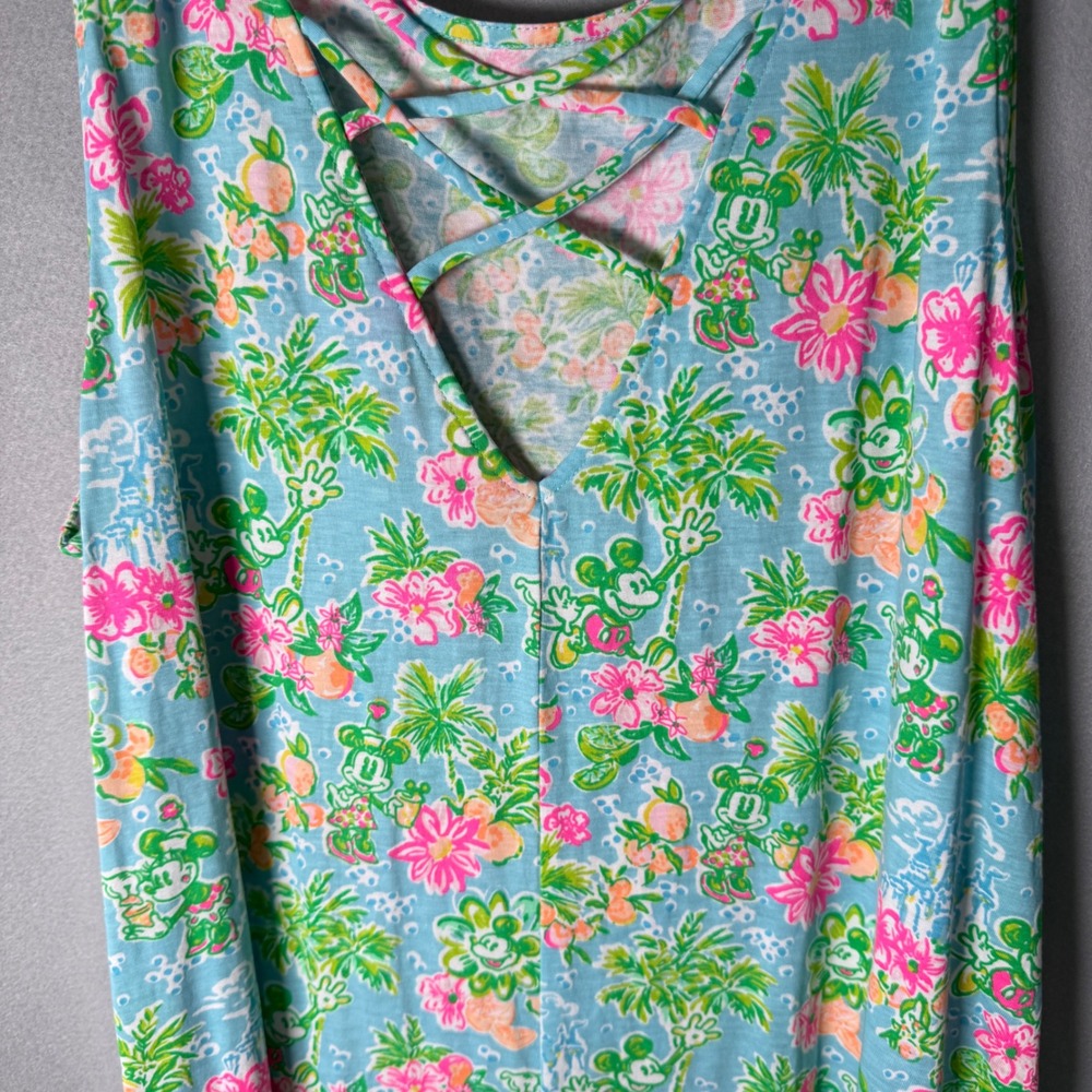 Disney Lilly Pulitzer Dress Womens Large Blue Floral Mickey Strappy Knit EUC - Picture 8 of 10